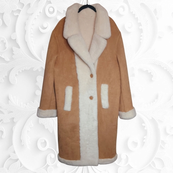 LoveShackFancy Arlington Suede Paneled Faux Shearling Coat - Picture 7 of 10